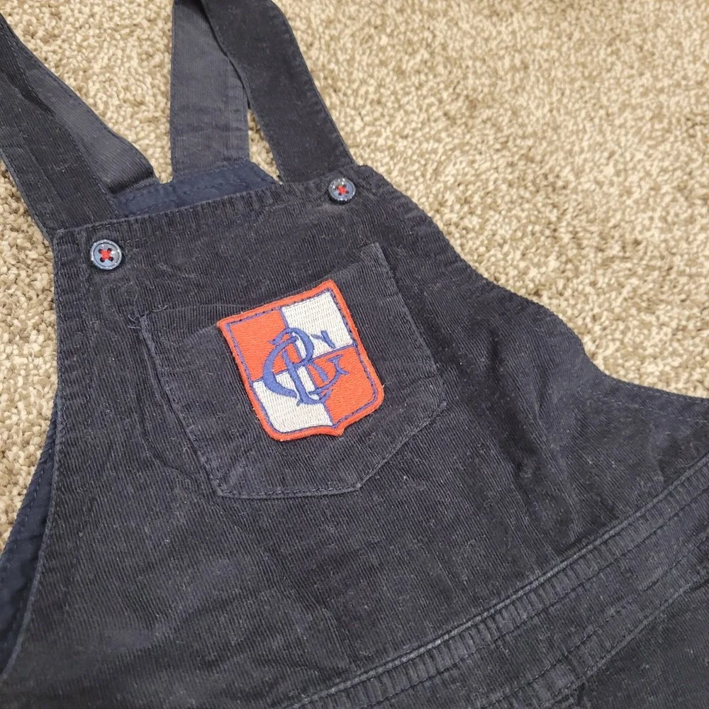 Beatrice & George Navy Blue Corduroy Overalls Crest Patch 24 Months B08-0033